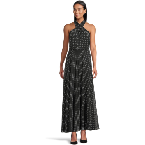 POLO RALPH LAUREN Womens Lauren Ralph Lauren Polka Dot Belted Georgette Halter Gown