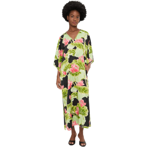 N by Natori Ascendant Lotus Printed Satin Butterfly Caftan