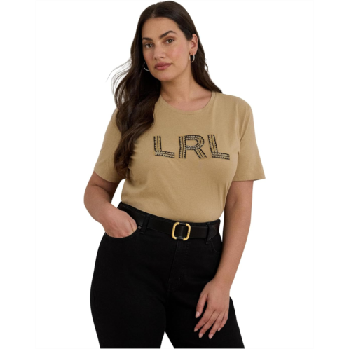 POLO RALPH LAUREN Womens Lauren Ralph Lauren Plus Size Beaded-logo Cotton Jersey Tee