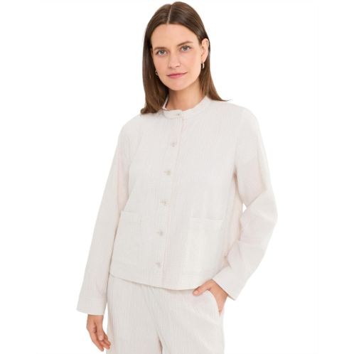 Eileen Fisher Organic Cotton Pucker Check Mandarin Collar Jacket