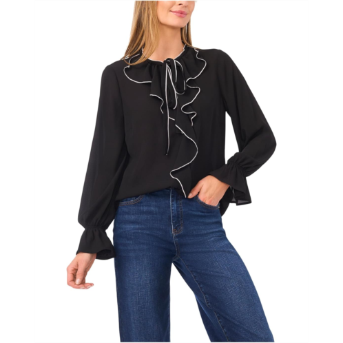 CeCe Long Sleeve Button-Down Ruffle Top