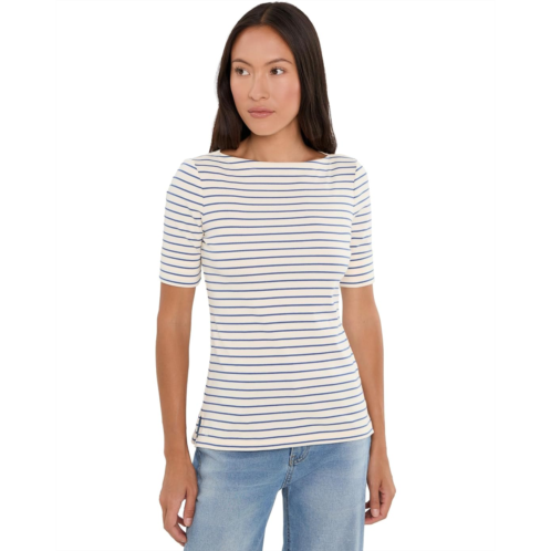 POLO Ralph Lauren Womens Lauren Ralph Lauren Petite Striped Stretch Cotton Boatneck Tee