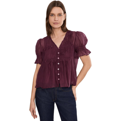 Vince Camuto Pintuck Puff Sleeve V-Neck