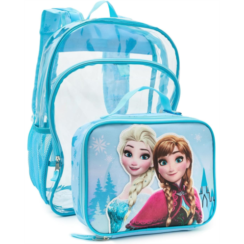 BIOWORLD Kids Frozen Elsa and Anna 16” Clear Backpack with Lunch Set