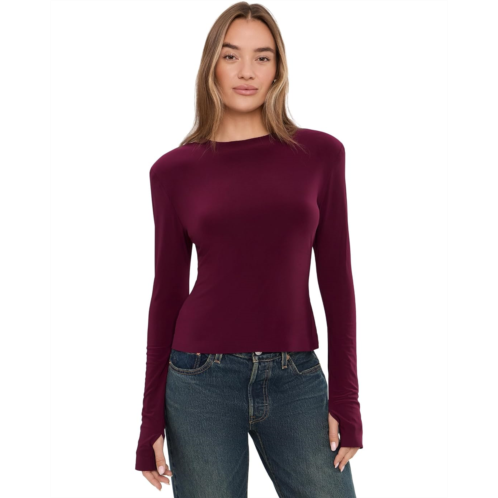 Womens Norma Kamali Shoulder Pad Long Sleeve Crew Top