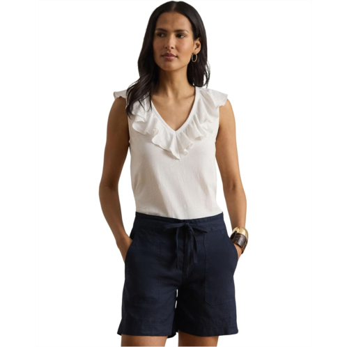 POLO Ralph Lauren Womens Lauren Ralph Lauren Petite Ruffle-Trim Slub Jersey Sleeveless Top