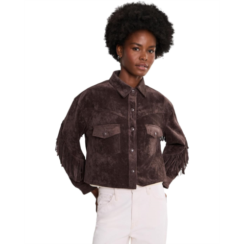 Womens Blank NYC Bonfire Fringe Faux Suede Shirt Jacket