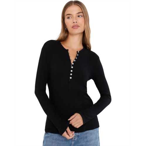 Womens Michael Stars Mabel Long Sleeve Ribbed Henley