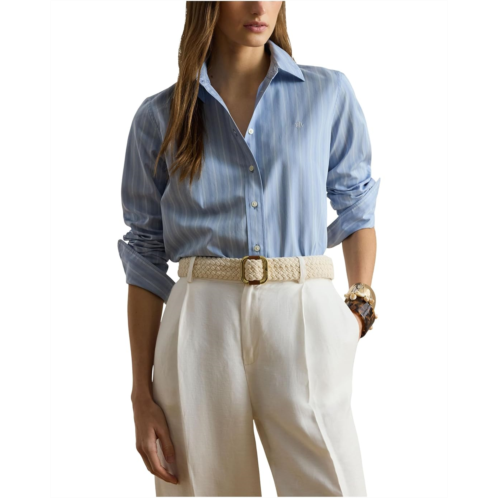 POLO Ralph Lauren Womens Lauren Ralph Lauren Petite Classic Fit Striped Broadcloth Shirt