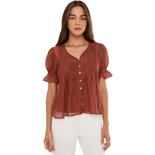 Vince Camuto Pintuck Puff Sleeve V-Neck