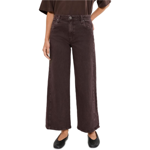 KUT from the Kloth Petite Meg High-Rise Wide Leg Side Panel in Chocolate