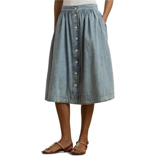 POLO RALPH LAUREN Womens Lauren Ralph Lauren Button-Front Denim Skirt