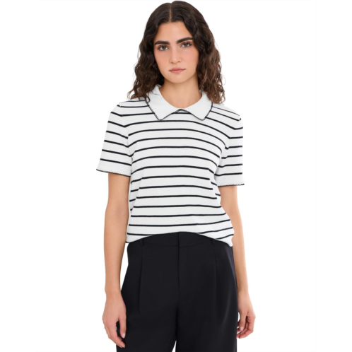 CeCe Short Sleeve Stripe Collared Sweater