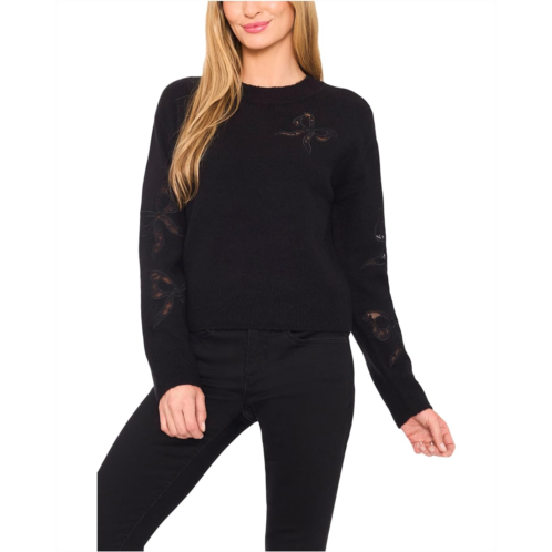 CeCe Lace Bow Crew Neck Sweater