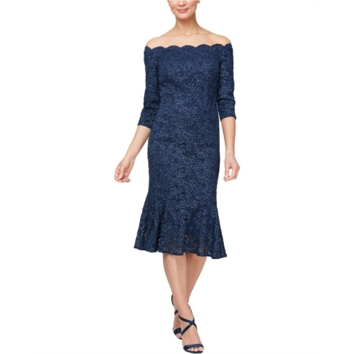 Alex Evenings Midi Length off the Shoulder Dress