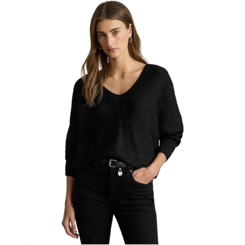 POLO RALPH LAUREN Womens Lauren Ralph Lauren Metallic Rib-Knit Dolman-Sleeve Sweater