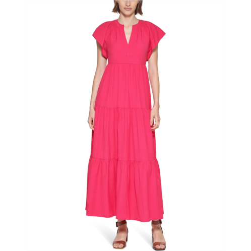 Calvin Klein Flutter Sleeve Gauze Midi Dress