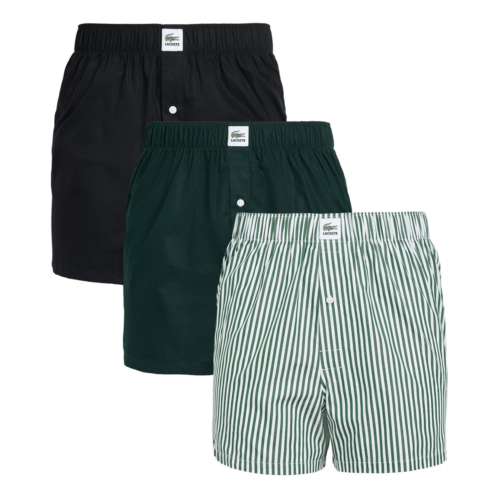 Mens Lacoste 3-Pack Striped Cotton Poplin Boxers