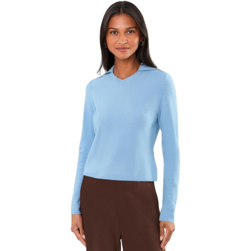 Womens Vince High V-Neck Polo Long Sleeve