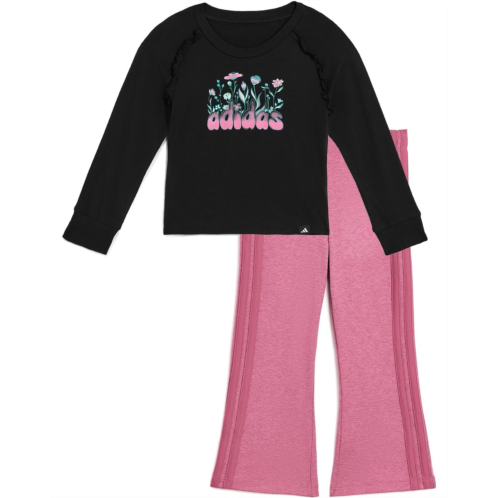 Adidas Kids Long Sleeve Ruffle Raglan Tee and Flare Pant Set (Toddler/Little Kid)