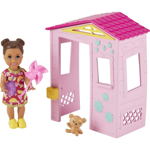 Barbie Skipper Babysitters Inc. Accessories Set with Small Toddler Doll & Pink Playhouse Plus Pinwheel Teddy Bear & Cup Gift for 3 to 7 Year Olds