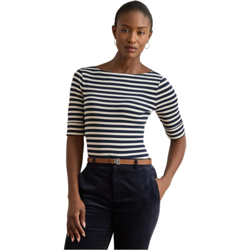 POLO RALPH LAUREN Womens Lauren Ralph Lauren Striped Stretch Cotton Boatneck Tee