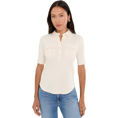 POLO Ralph Lauren Womens Lauren Ralph Lauren Petite Rib-Knit Elbow-Sleeve Collared Top