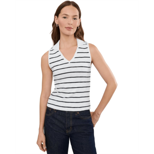 Lilla P Striped Sleeveless Collared Top