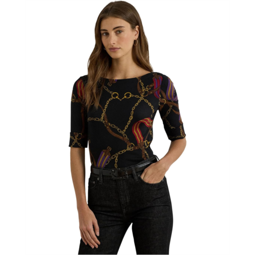 POLO RALPH LAUREN Petite Print Stretch Cotton Boatneck Tee