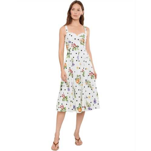 Womens Avec Les Filles Floral Cotton Sweetheart Fit & Flare Midi Dress
