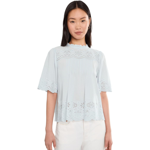 Madewell Embroidered Pintuck High-Neck Top