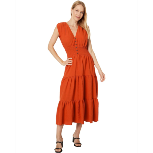 Calvin Klein Gauze V-Neck Tiered Skirt Dress