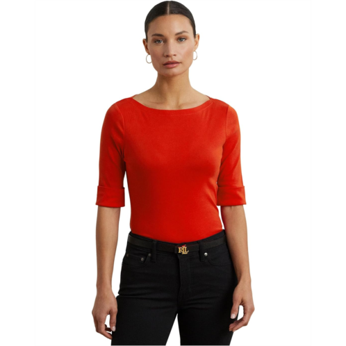 POLO RALPH LAUREN Womens Lauren Ralph Lauren Petite Stretch Cotton Boatneck Tee