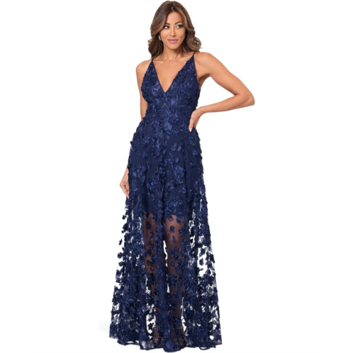 XSCAPE Long Soutache Mesh V Neck