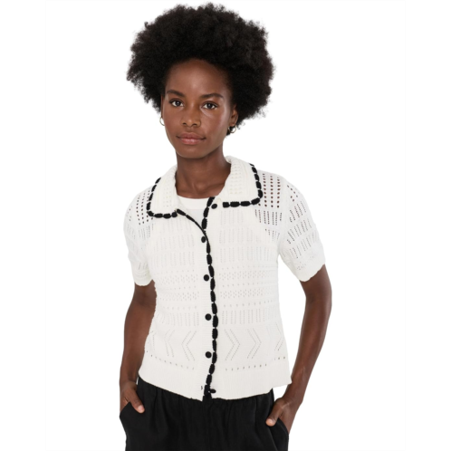 CeCe Contrast Stitch Short Sleeve Cardigan