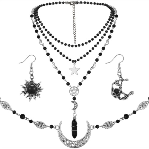 Huquary 3 Pcs Halloween Gothic Sun and Moon Jewelry Set