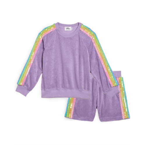 Lola and The Boys Lavender Rainbow Sequin Stripe Shorts Set (Toddler/Little Kid/Big Kid)