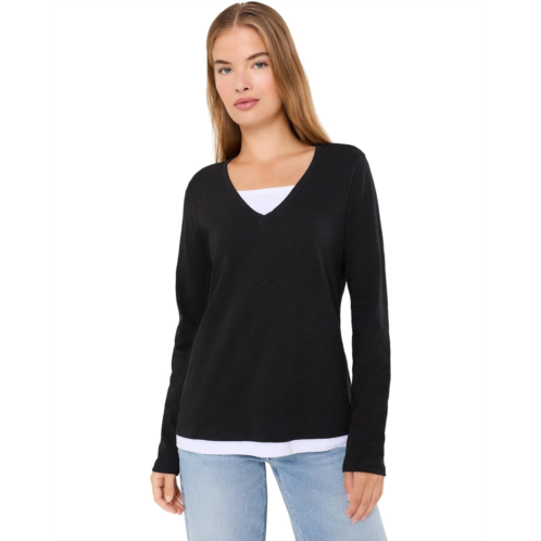 Womens Elliott Lauren Garment Dye Tee V-Neck Long Sleeve with Double Layer Detail