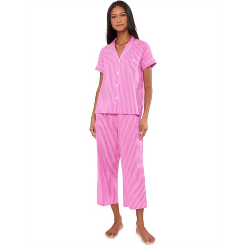 POLO Ralph Lauren Womens Lauren Ralph Lauren Short Sleeve Notch Collar Cropped Pants PJ Set