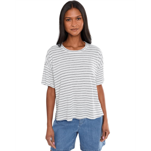 Eileen Fisher Organic Linen Jersey Stripe Crew Neck Short Sleeve Box Top