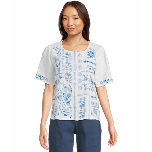 Johnny Was Linen Flutter Sleeve Blouse- Yadira