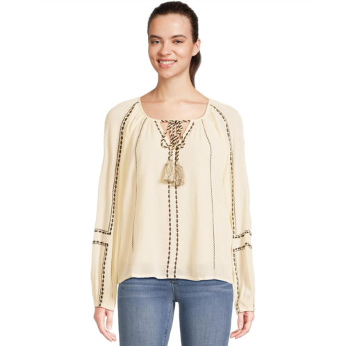 Womens Liverpool Los Angeles Long Sleeve Woven Raglan Blouse With Embroidery