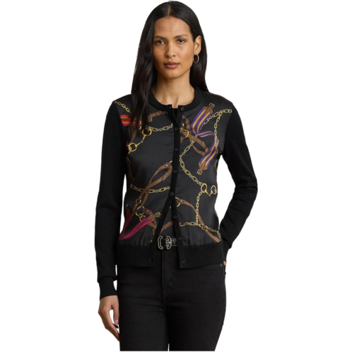 POLO RALPH LAUREN Womens Lauren Ralph Lauren Belting-Print Cotton-Blend Cardigan