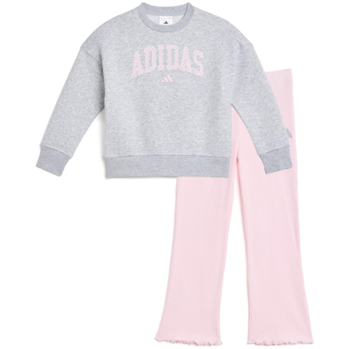 Adidas Kids Heather Crew Rib Kick Flare Pant Set (toddler/Little Kid)