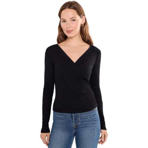 Womens Michael Stars Stacie Shirred Surplice Long Sleeve Top