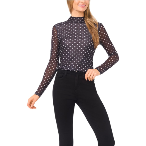 CeCe Long Sleeve Mesh Fitted Turtleneck Top