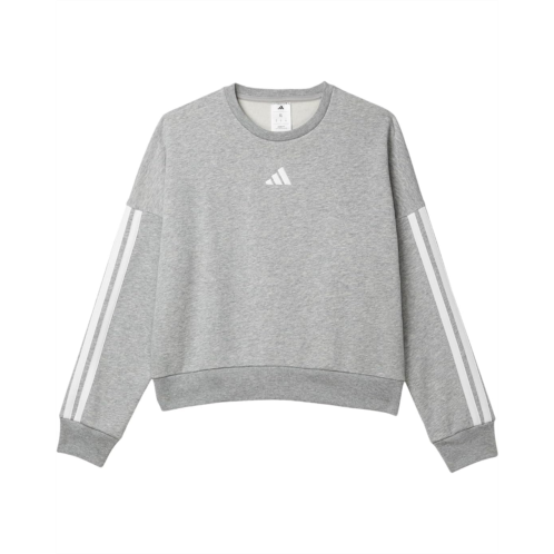 Girls adidas Kids 3-Stripes Crew Neck Heather Fleece Pullover (Big Kid)