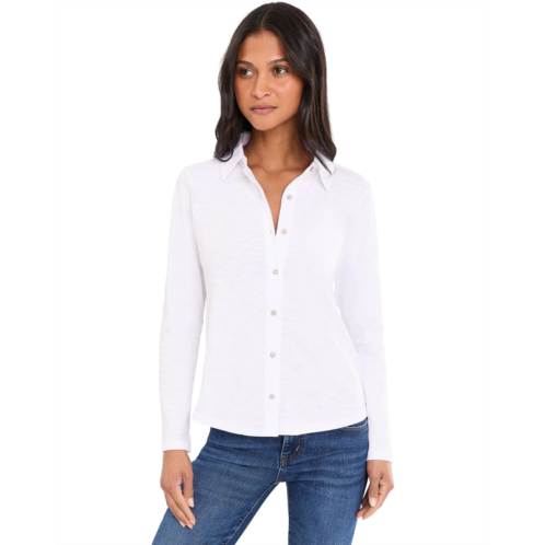 Womens Elliott Lauren Garment Dye Tee Long Sleeve Button Front Shirt w/ Collar