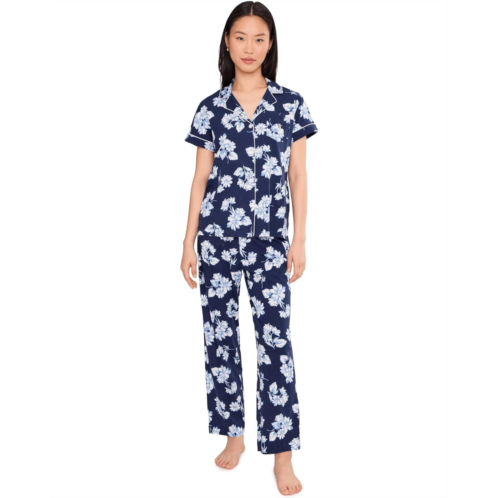 POLO Ralph Lauren Womens Lauren Ralph Lauren Knit Short Sleeve Notch Collar Ankle Pants Pajama Set
