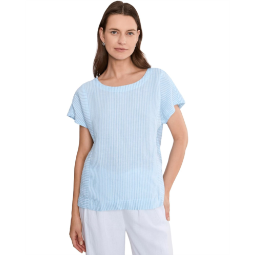 L.L.Bean Womens LLBean Premium Washable Linen Short Sleeve Striped Shirt